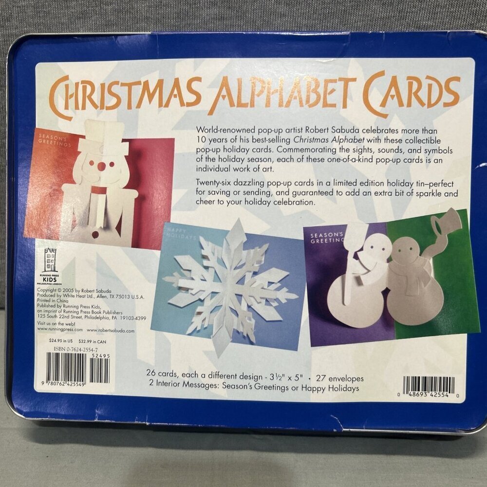 Robert Sabuta Christmas Alphabet Pop-Up (26) Cards in Tin 2005 New & Unopened - Picture 2 of 2